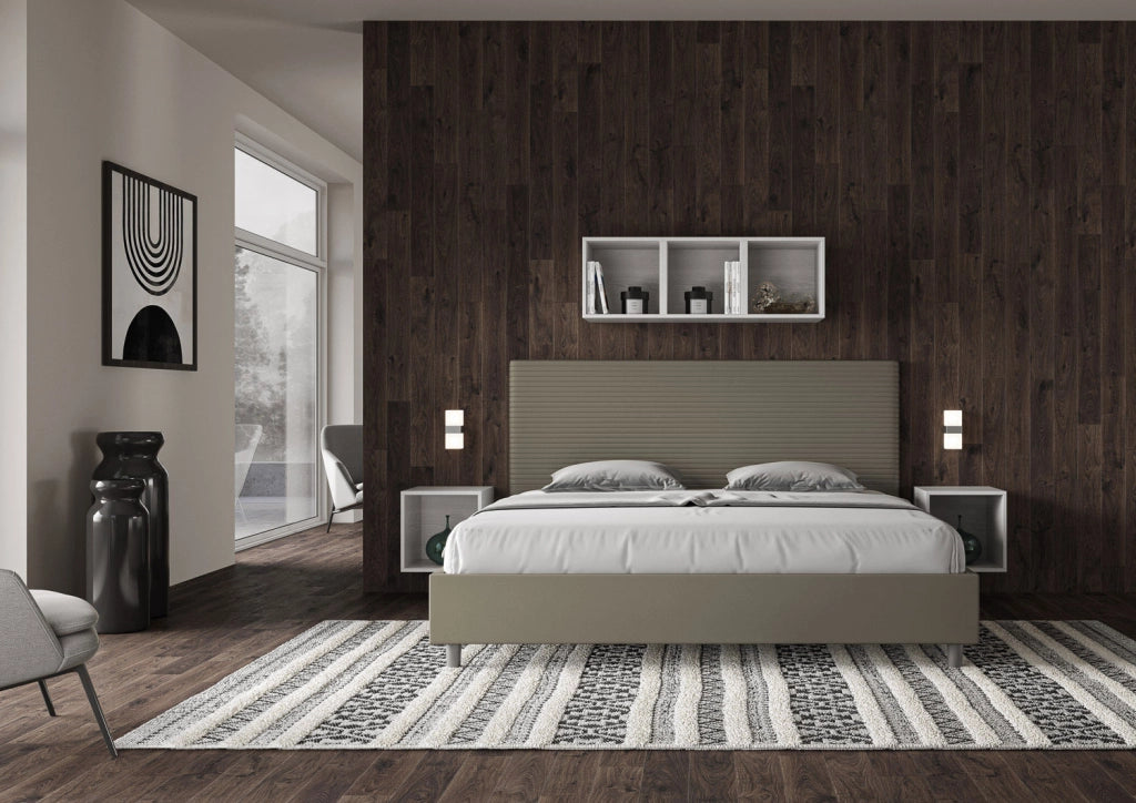 BS COM Letto con rete imbottito 180x200 similpelle cappuccino