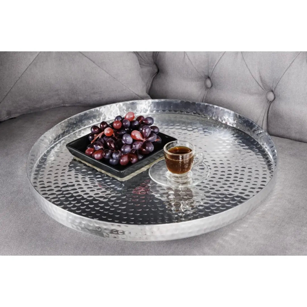Tavolini bassi nidificati VORTEX in alluminio argentato - set di 2 tavoli rotondi design effetto martellato