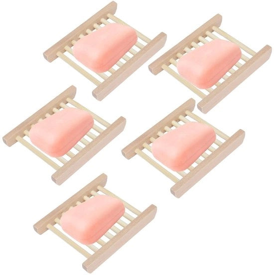 Scatola per sapone 5 pezzi - Contenitore per sapone in legno impermeabile - Supporto per doccia con presa antiscivolo - Stile moderno - 11,4 x 8,1 cm - Conserva sapone asciutto - Contenitore per sapone