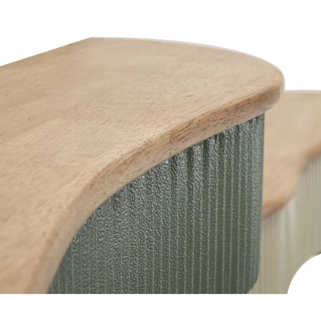 Mensole Frankfurt in legno di rubber e metallo verde — coppia 86 e 65 cm