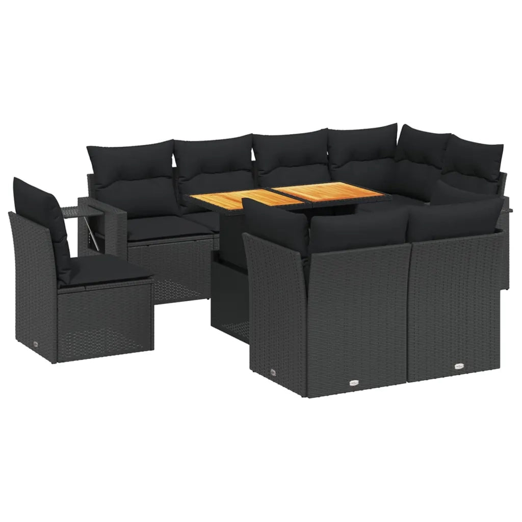 Set Divani da Giardino 9 pz con Cuscini Nero in Polyrattan 3271846