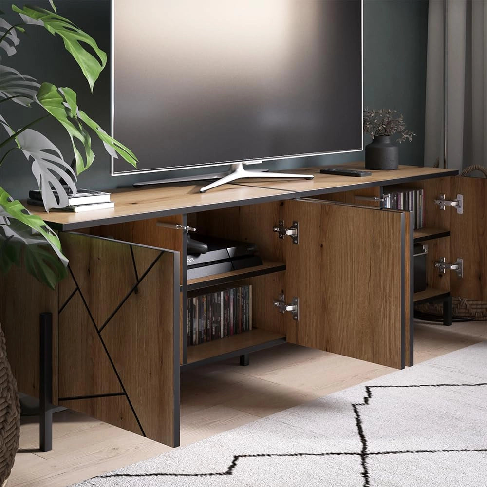 Mobile tv Hatto, Rovere, 156.8 x 50 cm, adatto per riporre e conservare in camera da letto
