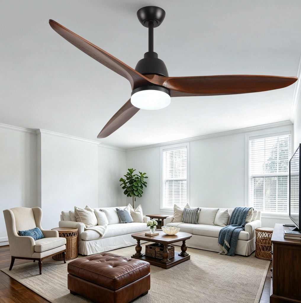 VENTILATORE da soffitto 132,08 cm LED dimmerabile Noce e Nero