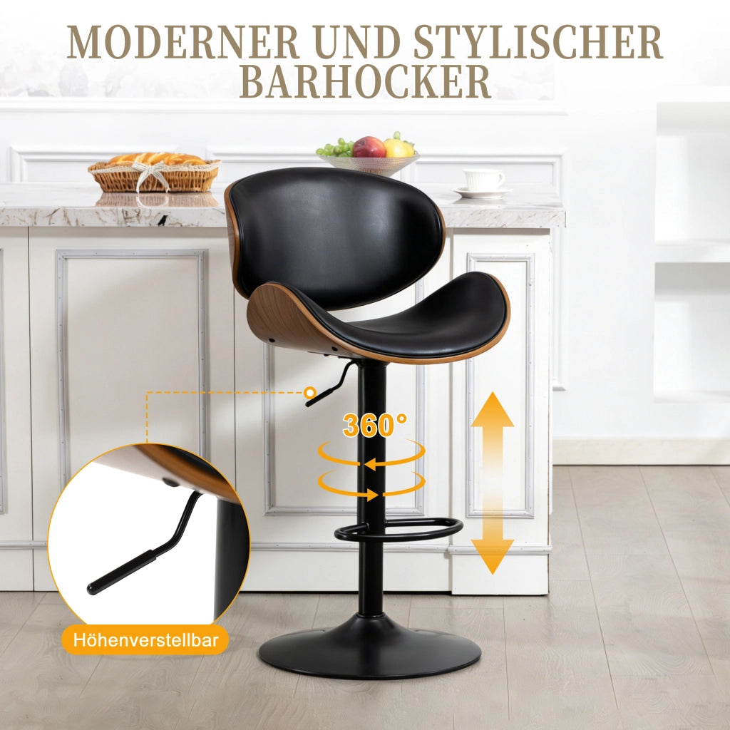 Sgabello da bar girevole regolabile in altezza con schienale ergonomico e poggiapiedi in pu nero
