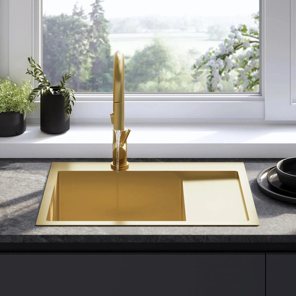 Lavello In Acciaio Fin Brush Gold senza rubinetto da cucina