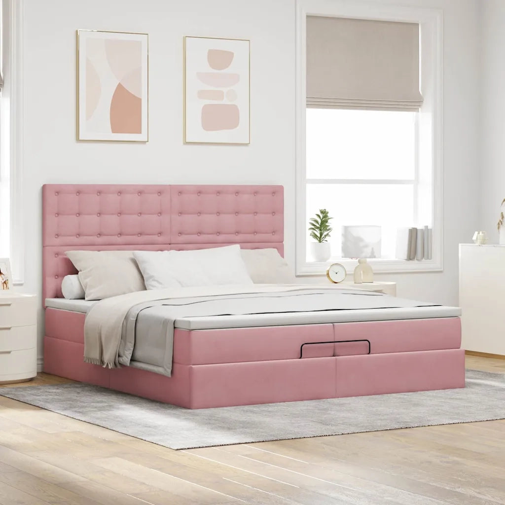 Struttura Letto Pouf con Materassi Rosa 200x200 cm Velluto 3313642