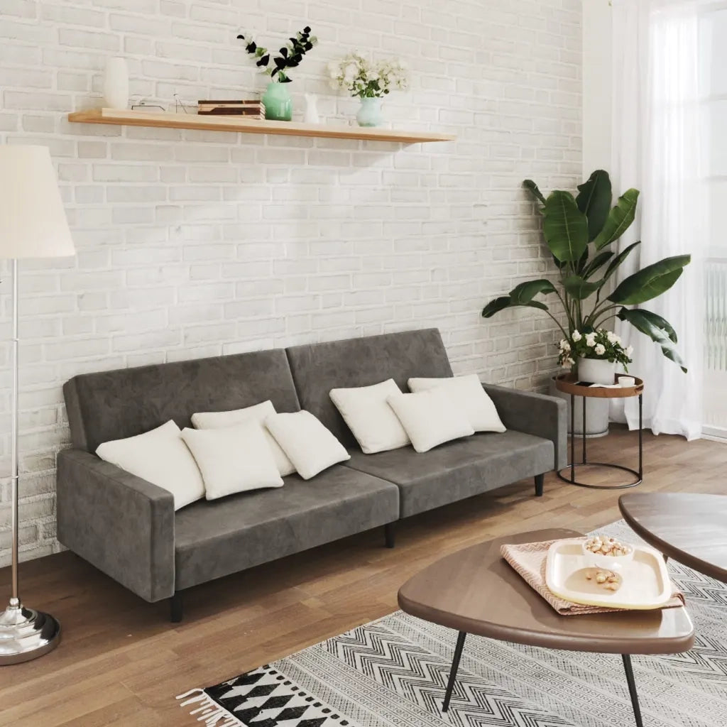 Divano letto | Sof¨¤ letto | Letto singolo a 2 Posti Grigio Scuro in Velluto