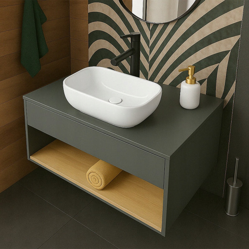 Lavabo da appoggio in ceramica bianco ovale lucido 37 x 25,5 cm