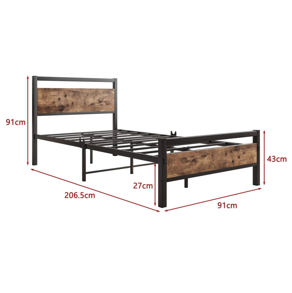 Letto singolo 90x200 cm in metallo e MDF con rete a doghe