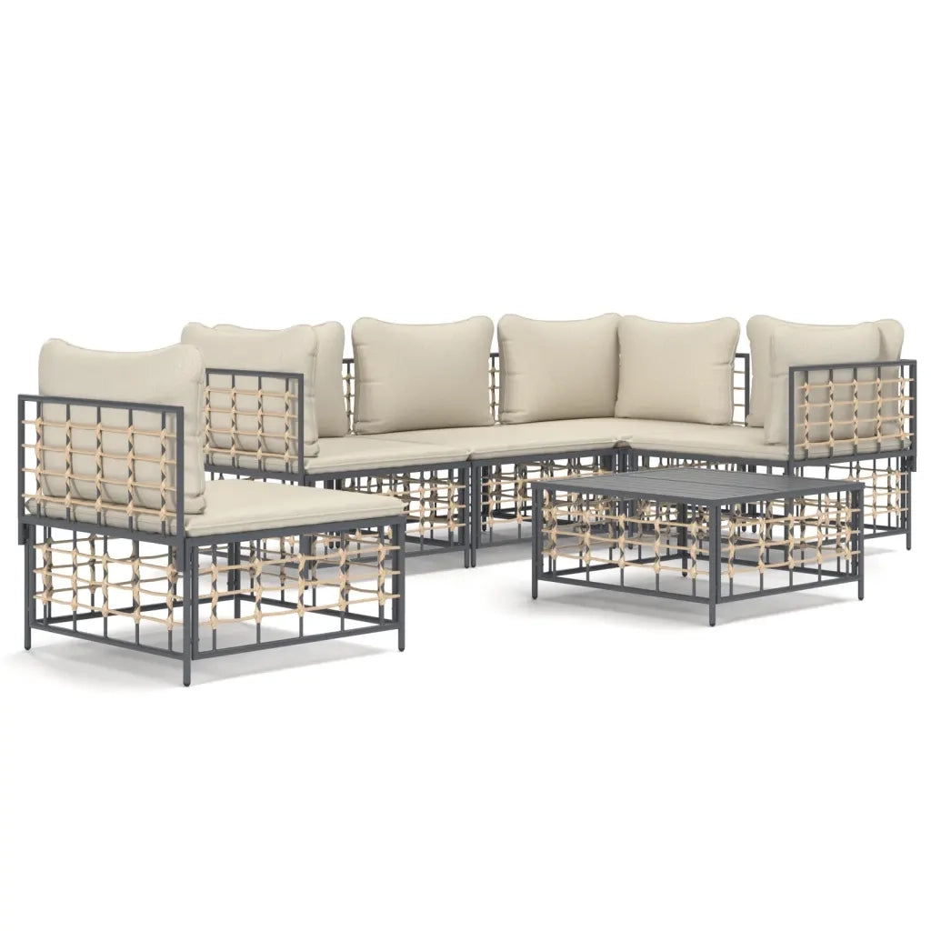 Set Divani da Giardino 6 pz con Cuscini Antracite in Polyrattan 3186764