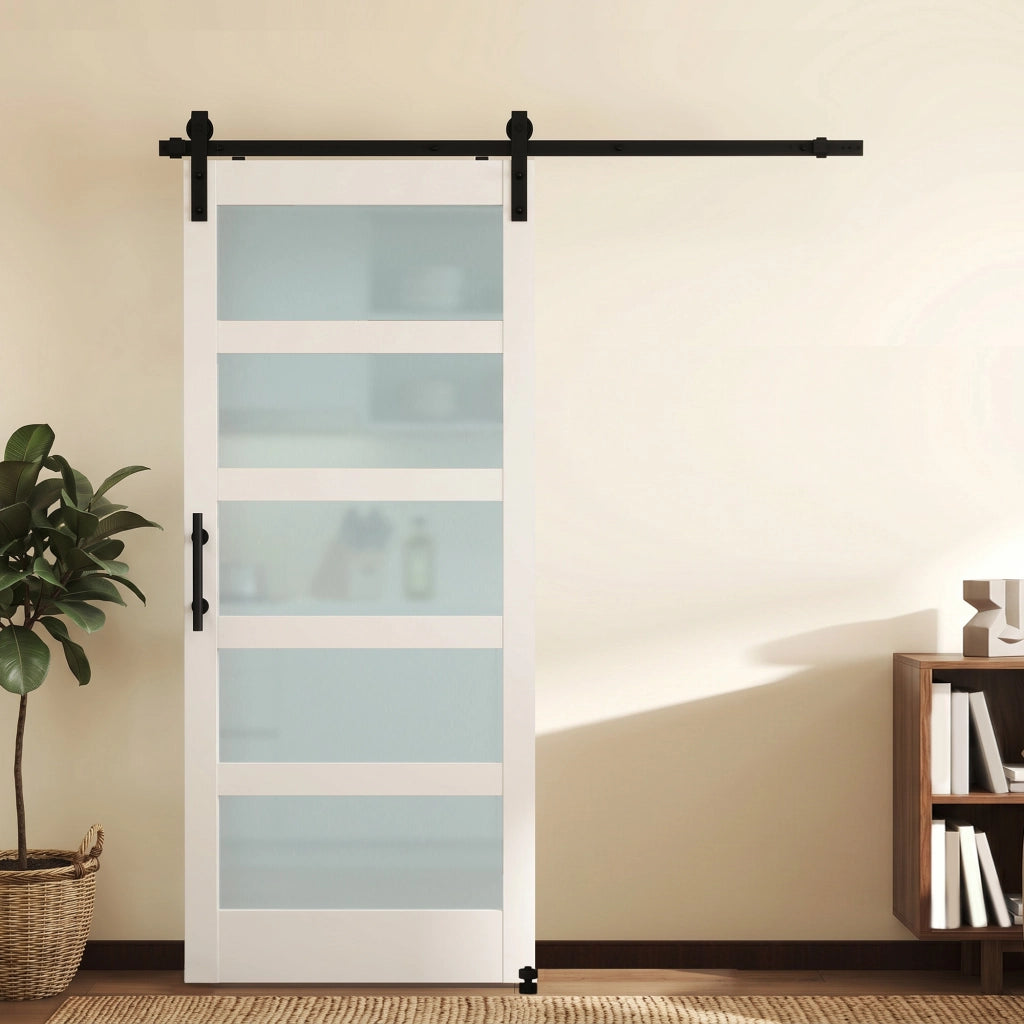 Porta Scorrevole con Kit Vetro Effetto Legno Bianco ¨C Xylo ¨C 91.4x213.4cm