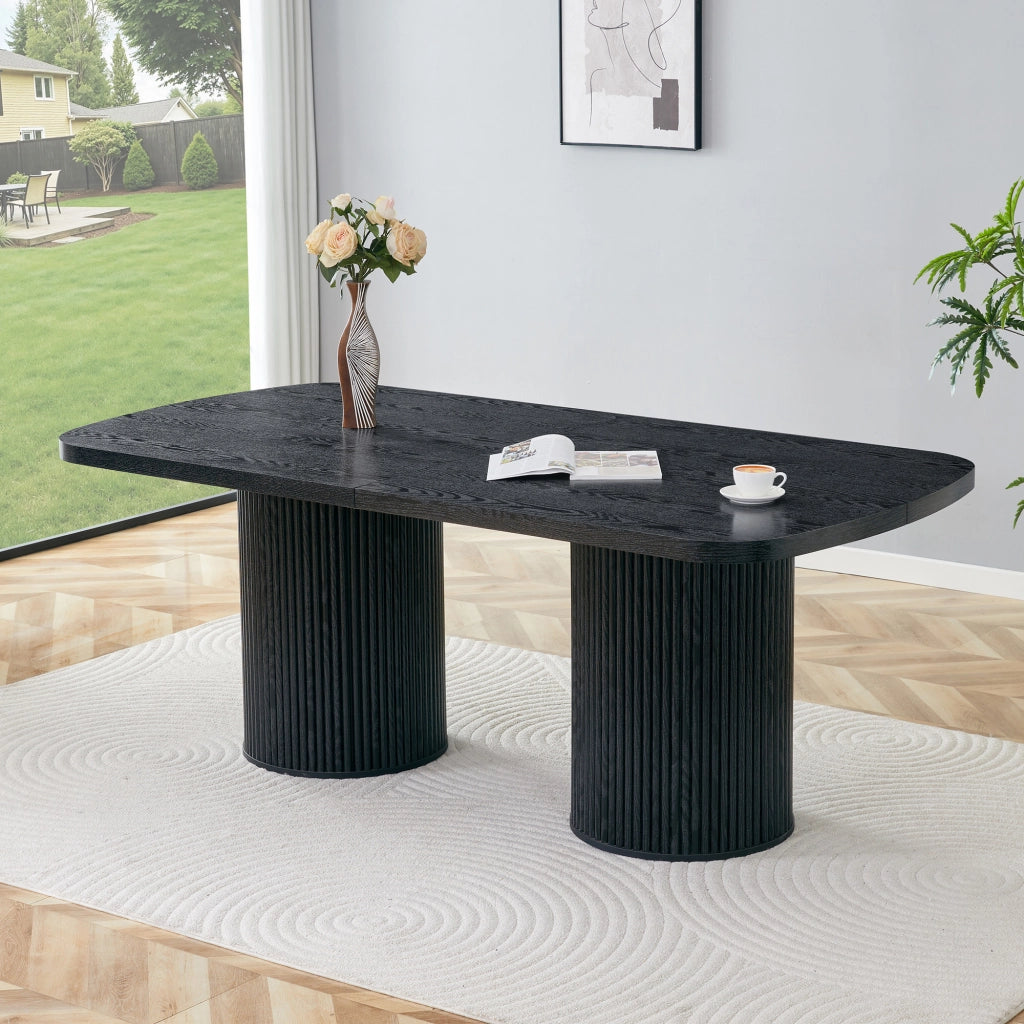 Tavolo da pranzo ovale per 6 8 persone con base scanalata in MDF nero 180 × 90 × 76 cm