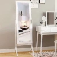 Specchio a Figura Intera con 4 Gambe e Angolazione Regolabile, in Legno e Vetro, 47x46x148 cm, Bianco