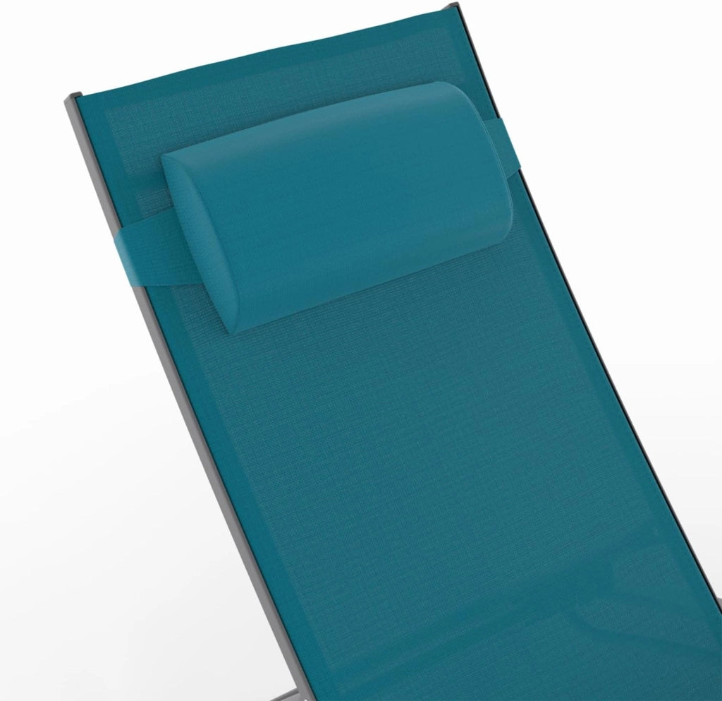 Set di 2 lettini da Giardino reclinabili in Acciaio HAVANE in Tela Blu Anatra con Cuscini