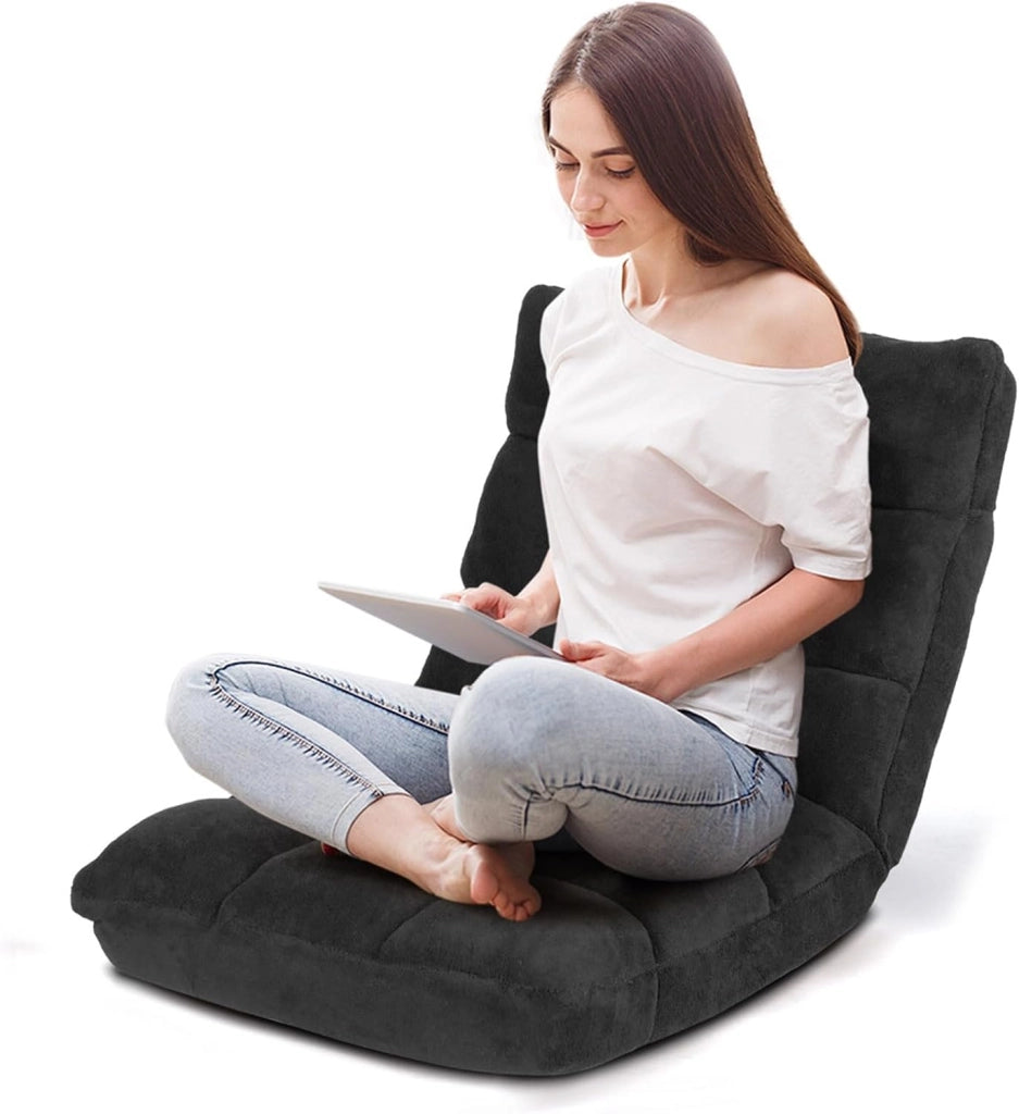 Sedia da Pavimento, Sedia Imbottita Regolabile in 14 Posizioni, Poltrona Salotto per Relax, Yoga, Lettura (Nero)