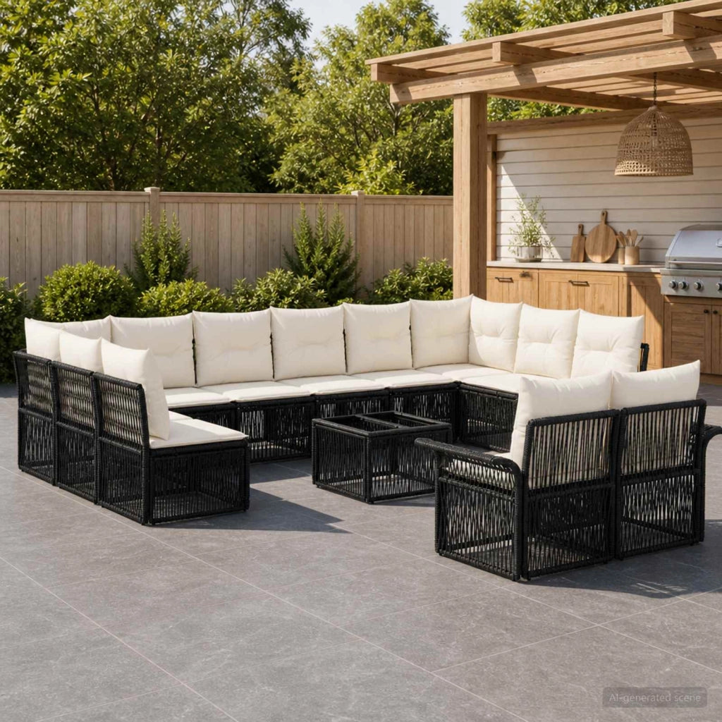 Set Divano da Giardino 13 pz Nero polyrattan 3434977