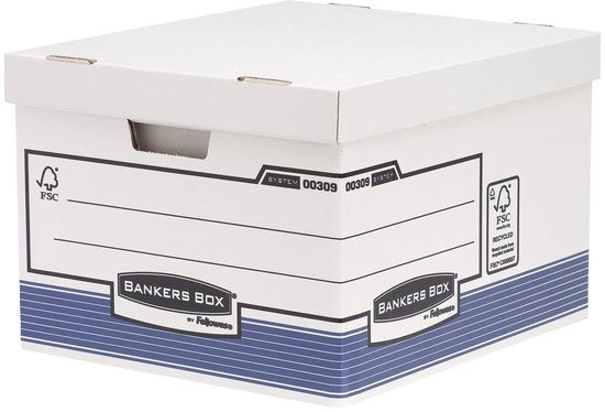 Scatola archivio con sistema FastFold, grande, FSC, confezione da 10, bianco/blu