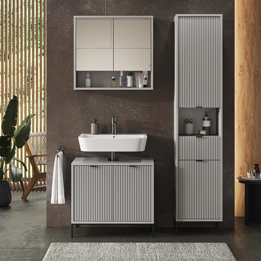 Vicco Set di mobili da bagno Grigio 3 parti, con colonna