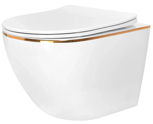 Vaso Wc Sospeso Rea Carlo Tornado Rimless Flat Gold Edge