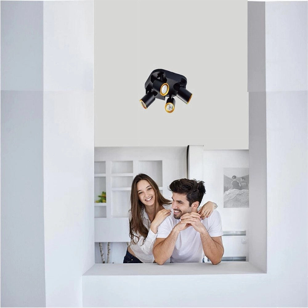 Trade Shop - Plafoniera 4 Diffusori Orientabile Soffitto Parete Lampada Gu10 Bianco Nero Th8805 -