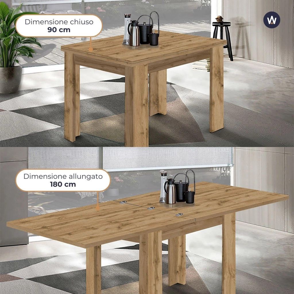 WHOUS Tavolo allungabile Jesi ideale per 6-8 persone colore rovere 90/180x90x75 cm