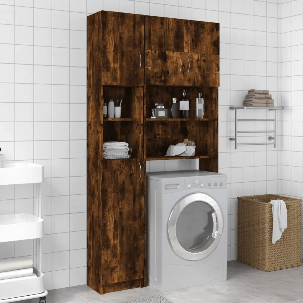 Armadietto Bagno | Armadio da bagno Rovere Fumo 32x25,5x190 cm Legno Ingegnerizzato