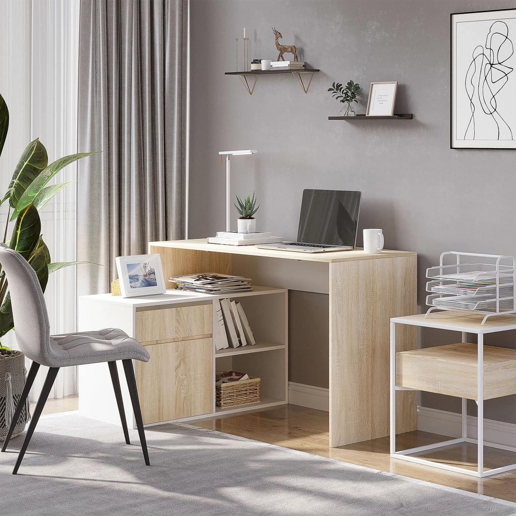 EasyComfort Scrivania Angolare, Scrivania ad Angolo per Computer da Camera o Ufficio, Scrivania Salvaspazio in Legno, Rovere e Bianco