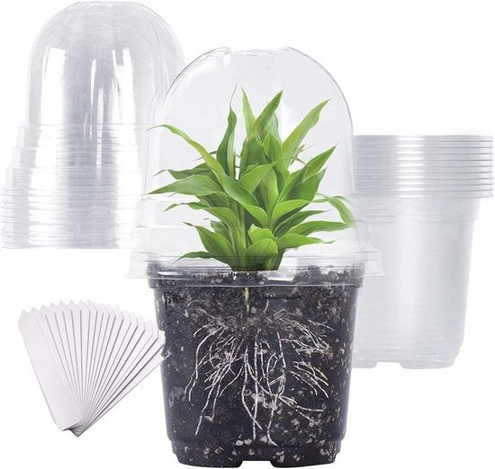 15 set di vasi per seme con coperchio umidistat e 20 etichette per etichettatura - Vasi in plastica trasparente per semi e piante giovani