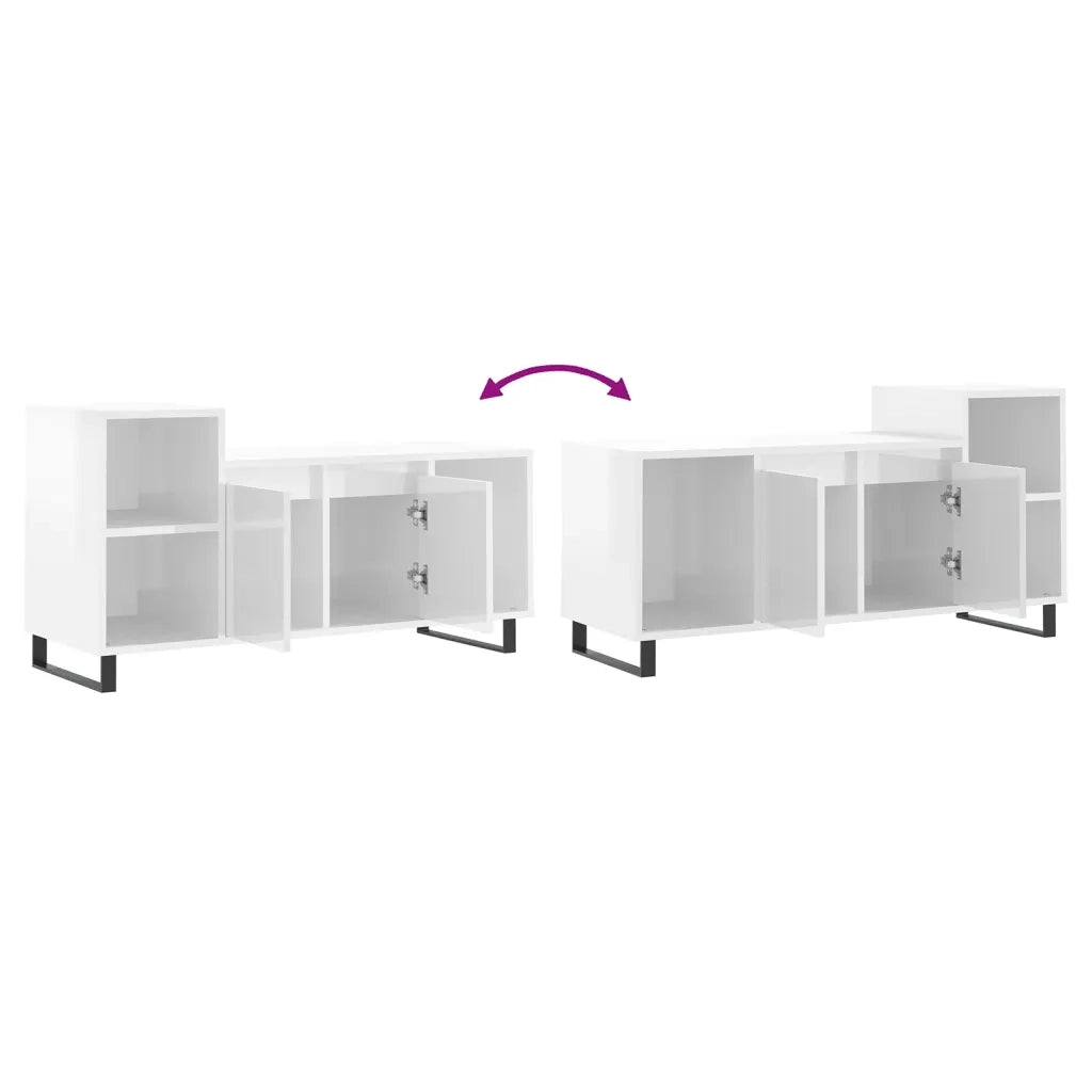 Mobile Porta TV Bianco Lucido 100x35x55 cm in Legno Multistrato 831326