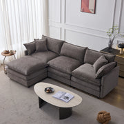 Divano modulare L con pouf mobile in chenille grigia, 3 posti, seduta con molle insacchettate e schiuma
