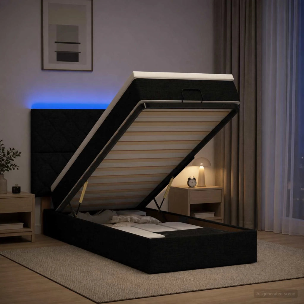 Letto Ottomano con Materasso e LED Nero 80 x 200 cm Tessuto 3458112
