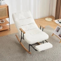 Poltrona a Dondolo Reclinabile con Braccioli e Poggiapiedi in Tessuto, Design Ergonomico, 58 x 102 x 100 cm, Bianco