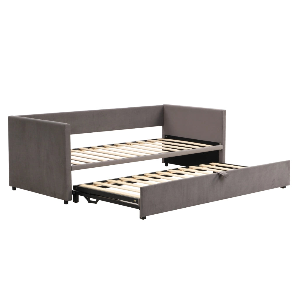 Divano letto 90x200 cm; estraibile 180x200 cm; imbottito; grigio (Senza materasso)