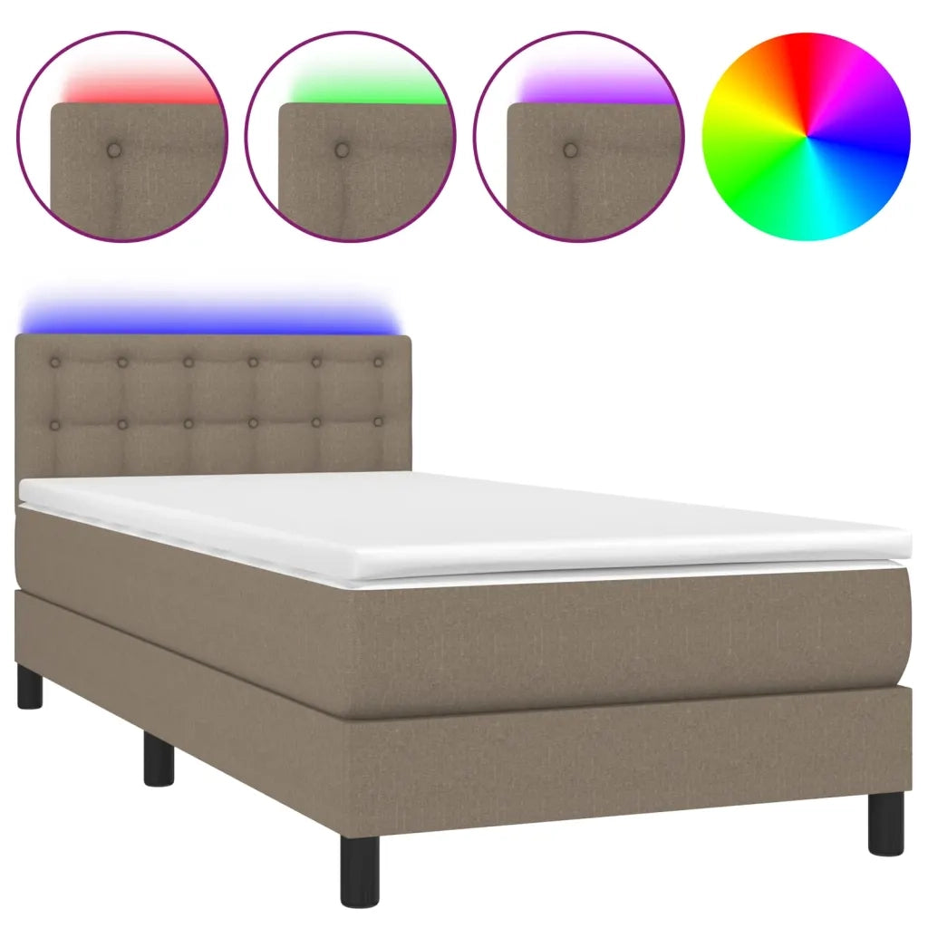 Letto a Molle con Materasso e LED Tortora 90x190 cm in Tessuto 3133441