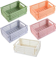 Vassoio di plastica, ripiegabile, 5 pezzi, cassettiera stabile, mini cassettina ripiegabile, 15 x 10 x 5,8 cm, trasporto facile per scaffalatura, per uso domestico, cucina, classe, camera da letto, bagno, ufficio