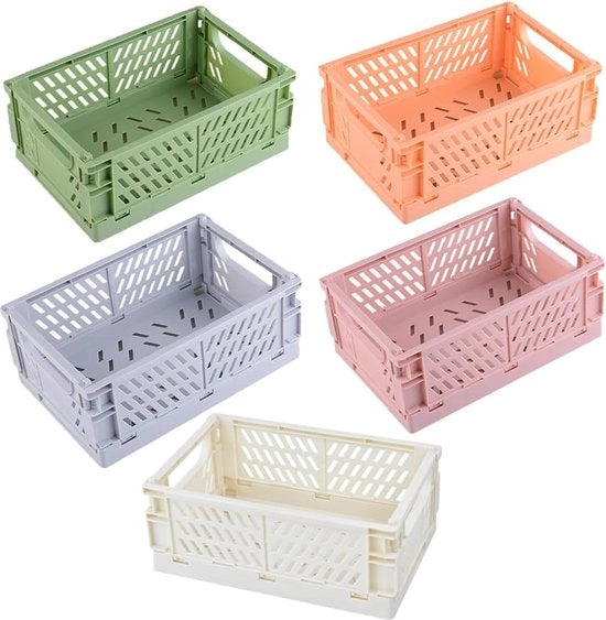 Vassoio di plastica, ripiegabile, 5 pezzi, cassettiera stabile, mini cassettina ripiegabile, 15 x 10 x 5,8 cm, trasporto facile per scaffalatura, per uso domestico, cucina, classe, camera da letto, bagno, ufficio