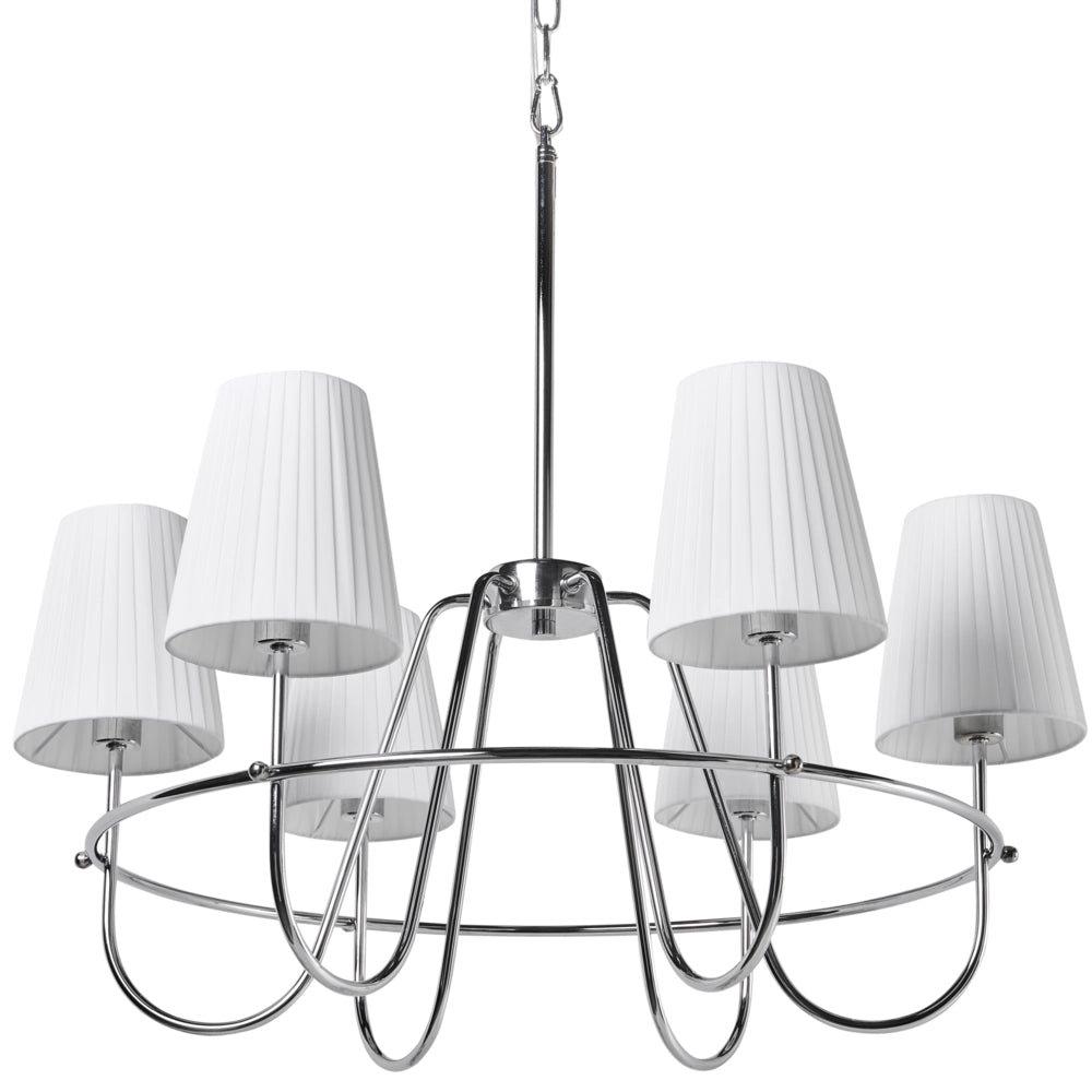 Lampadario a 6 luci in stile tradizionale per soggiorno e sala da pranzo con base in metallo e paralumi in tessuto argento