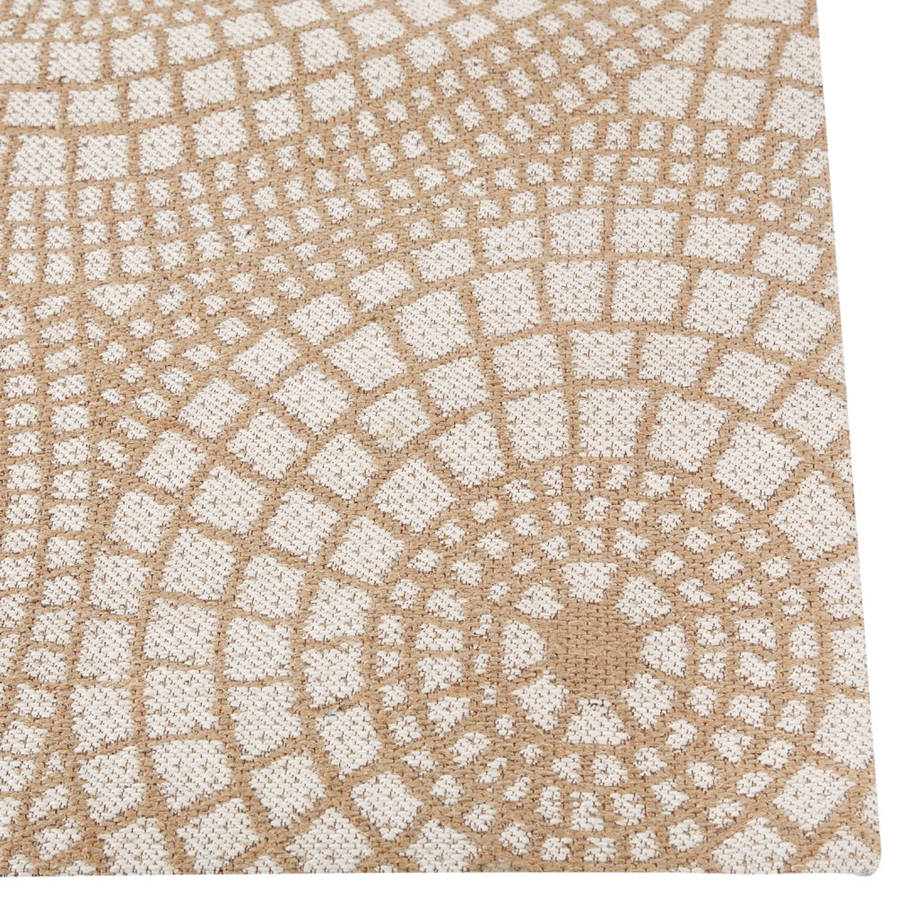 Tappeto da giardino beige e bianco in iuta 80 x 150 cm Rettangolare con motivo geometrico a trama piatta stile boho Camera da letto Soggiorno