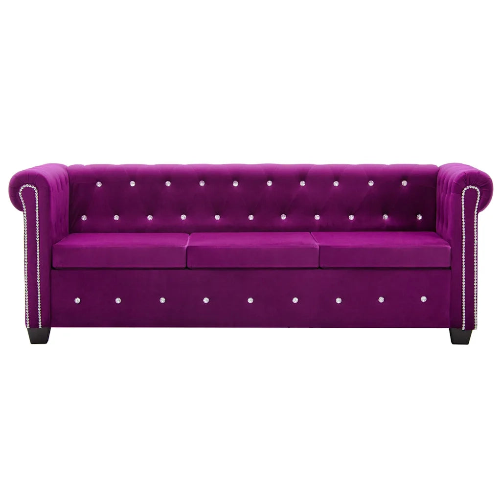 Divano Chesterfield a 3 Posti in Velluto 199x75x72 cm Viola 247147