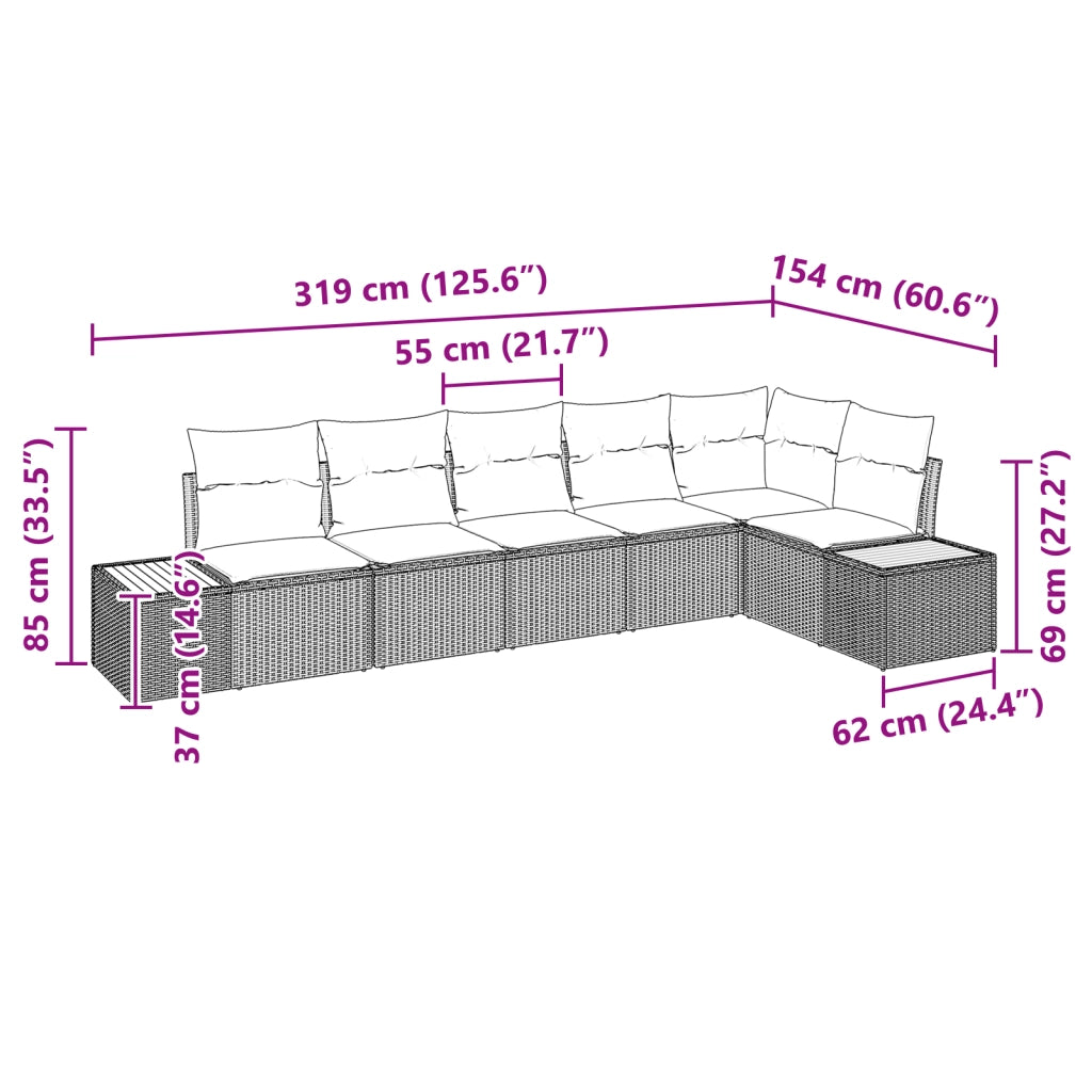 Set Divano da Giardino a 6 Pezzi con Cuscini in Rattan Sintetico Nero