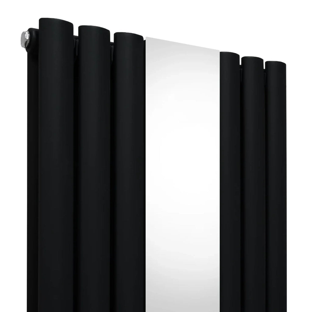 Radiatore Ovale a Specchio a Doppia Colonna Verticale Nero 1800mm x 380mm