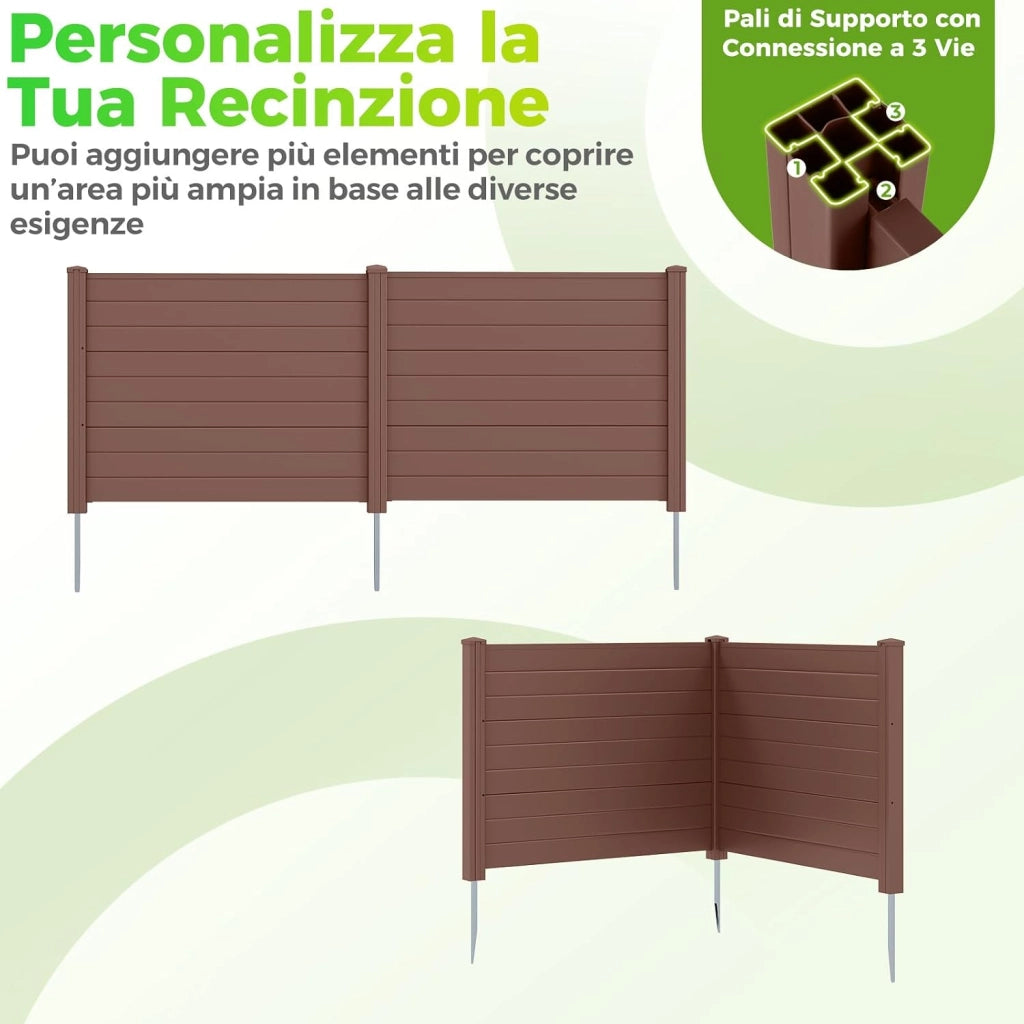 Schermo per Privacy da Esterno, Recinzione con 3 Pannelli e Pali di Metallo Zincato, Recinto da Esterno Versatile e Modulare per Piscina, Copribidone e Condizionatore d’Aria (Marrone)