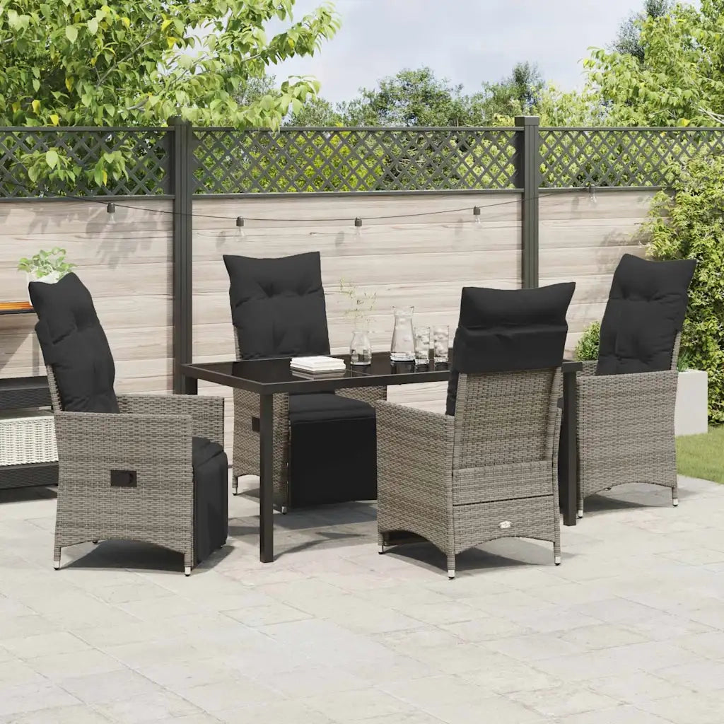 Set da Pranzo per Giardino con cuscino 5 pcs Grigio polyrattan