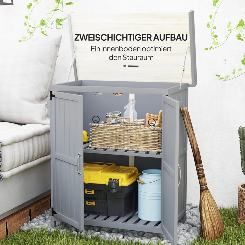 Armadio da giardino con piano lavoro ¨C zephmum ¨C legno e acciaio inox, grigio