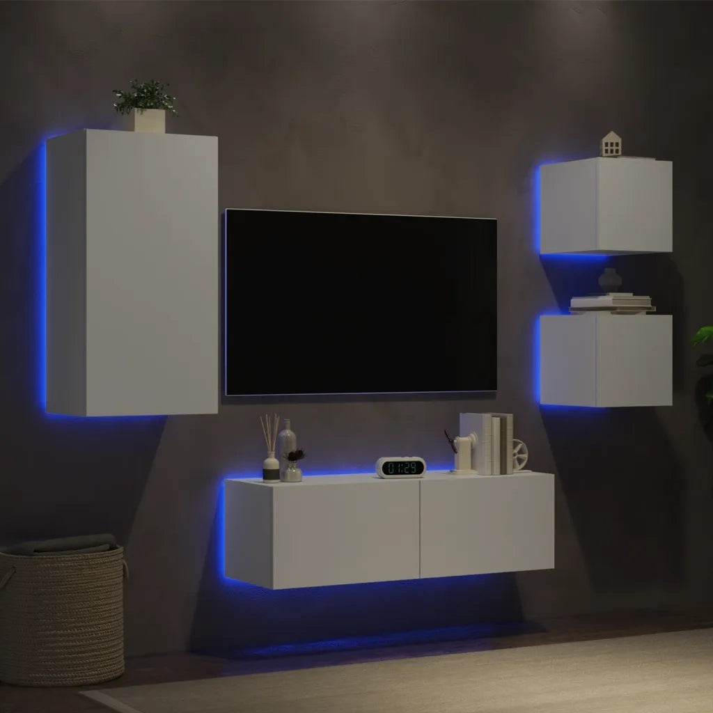 Mobili TV a Muro 4pz con Luci LED Bianchicod mxl 134342