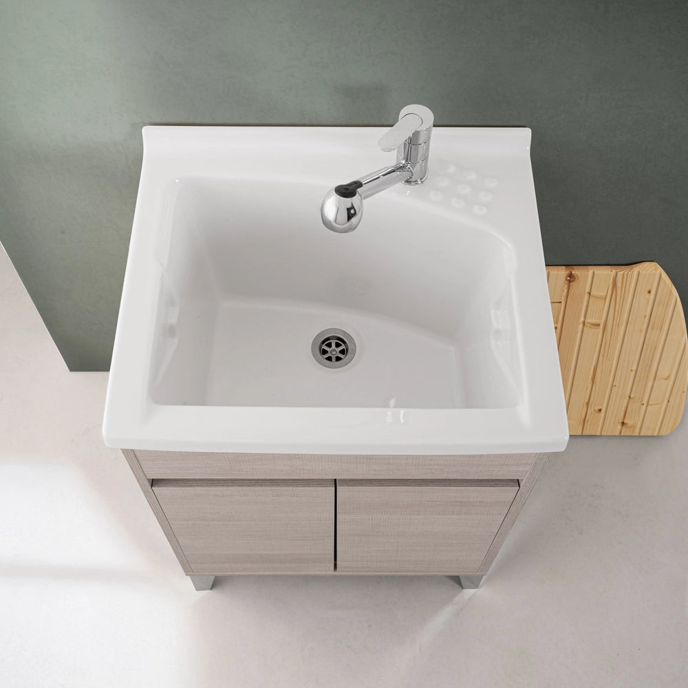 Mobile lavatoio 60x50 rovere chiaro Way con vasca in ceramica Dolomite