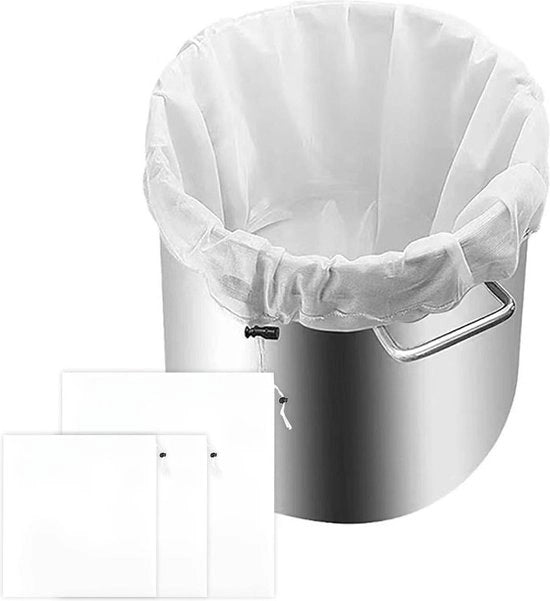 Borse di Filtraggio in Nylon - Borse di Filtraggio in Nylon Reutilizzabili con Cordoncino - 3 Pezzi Borse di Filtraggio in Nylon Bianche - 2 Dimensioni - Per il Filtraggio del Vino Birra Latte Succo