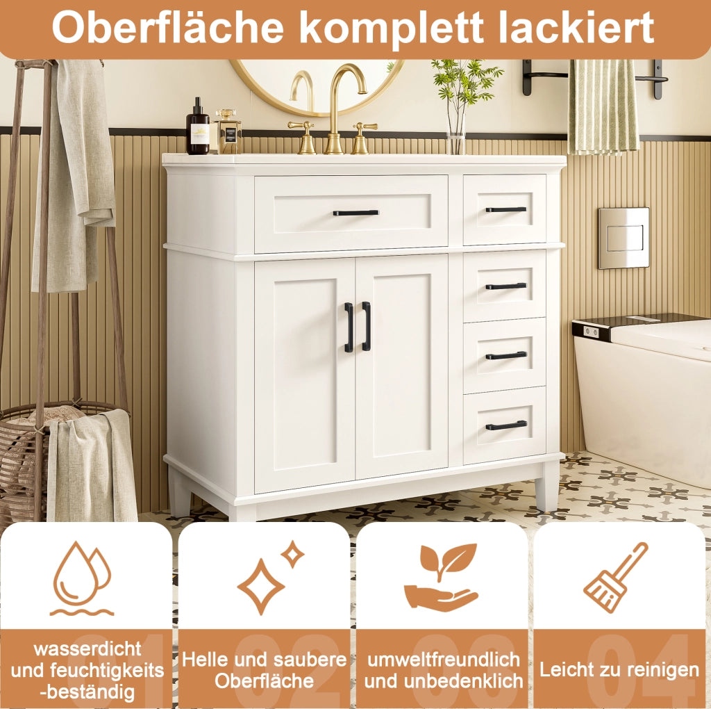 Mobile bagno freestanding bianco con lavabo in ceramica e 4 cassetti