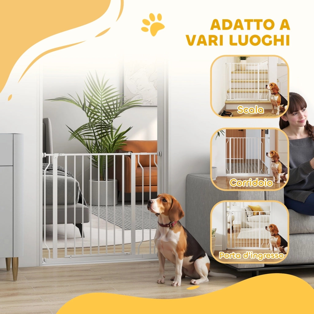 Cancelletto per Cani Regolabile ¨C zephmum ¨C Acciaio e ABS, Bianco, 76x75-95 cm