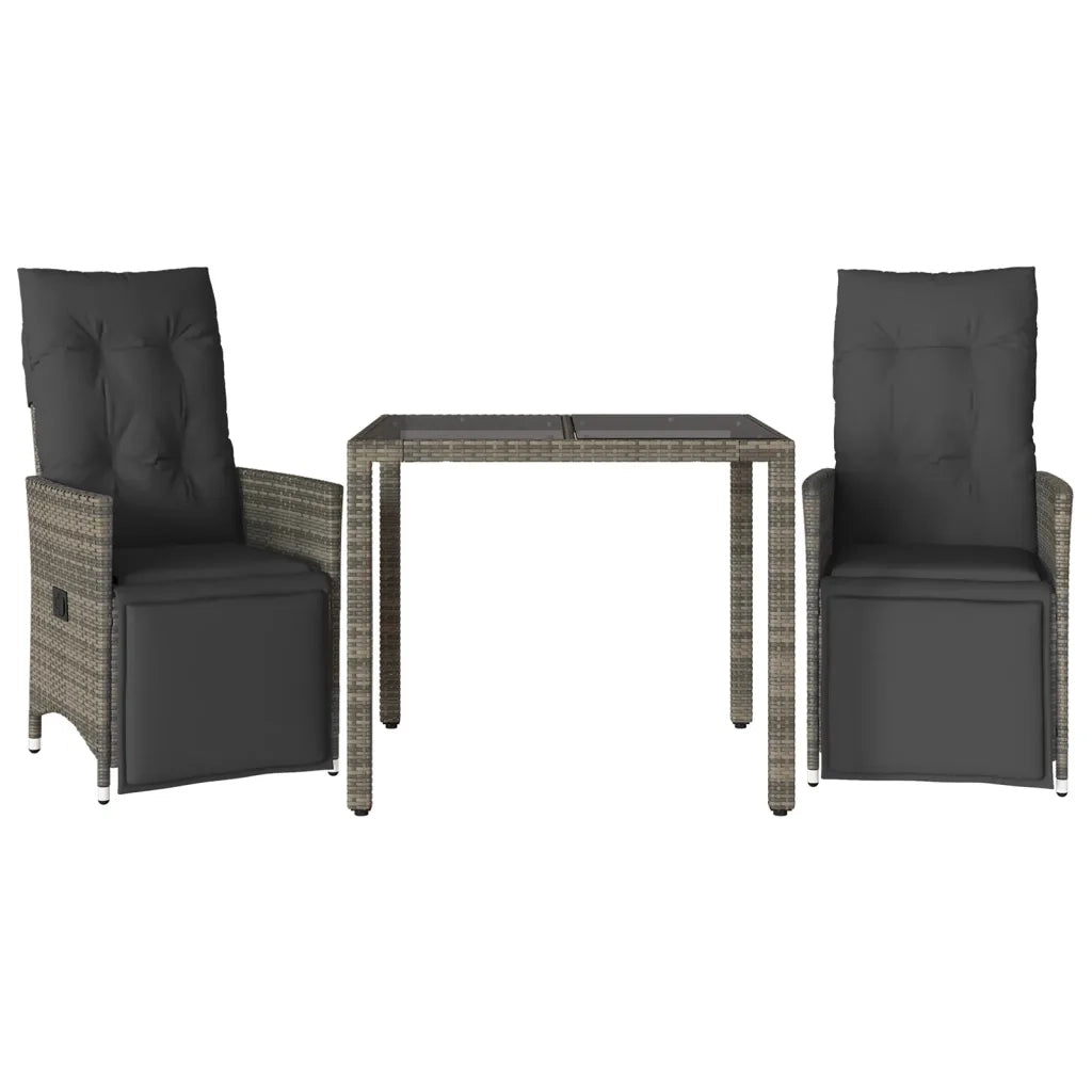 Set BistrÃ² da Giardino 3 pz con Cuscini in Polyrattan Grigio